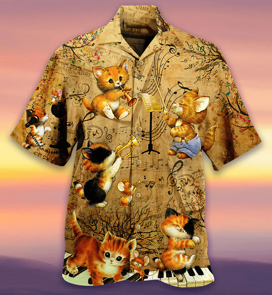 Cat Hawaiian Shirt For Summer, Cat Love Music, Beautiful Cat Hawaiian Shirts Outfit For Men Women, Friend, Team, Cat Lovers