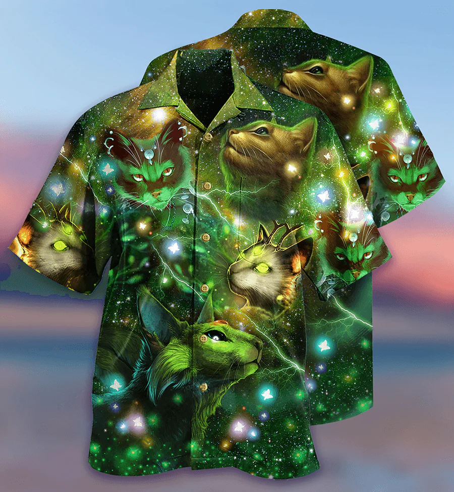 Cat Hawaiian Shirt For Summer, Cat Love Night And Star Mysterious Aloha Shirts, Best Gift For Men Women, Friend, Team, Cat Lovers - Image 3