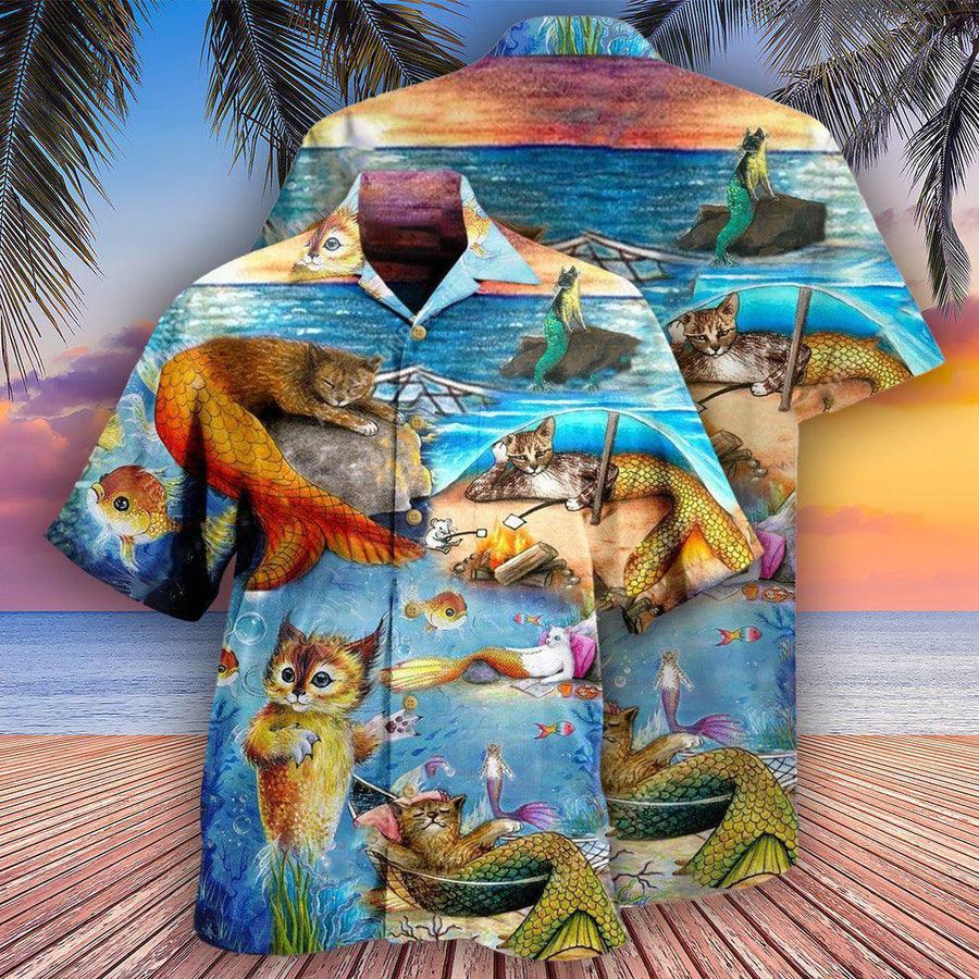Cat Hawaiian Shirt For Summer, Cat Mermaid Off Sleeping Aloha Shirts, Best Cool Cat Hawaiian Shirts Outfit For Men Women, Friend, Team, Cat Lovers - Image 2