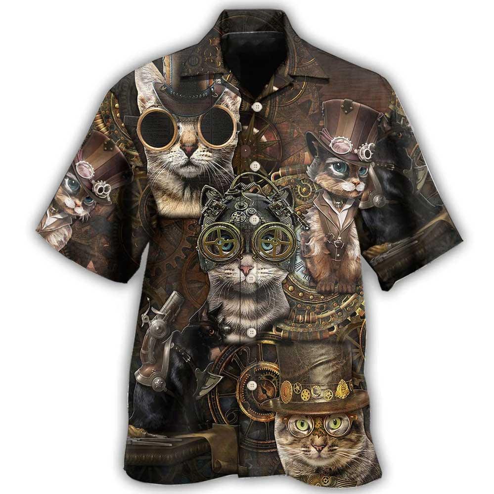 Cat Hawaiian Shirt For Summer, Cat Steampunk Aloha Shirts, Colorful Cool Cat Hawaiian Shirts Outfit For Men Women, Gift For Friend, Team, Cat Lovers