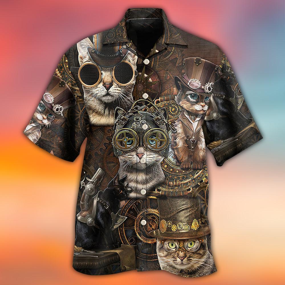 Cat Hawaiian Shirt For Summer, Cat Steampunk Aloha Shirts, Colorful Cool Cat Hawaiian Shirts Outfit For Men Women, Gift For Friend, Team, Cat Lovers - Image 2