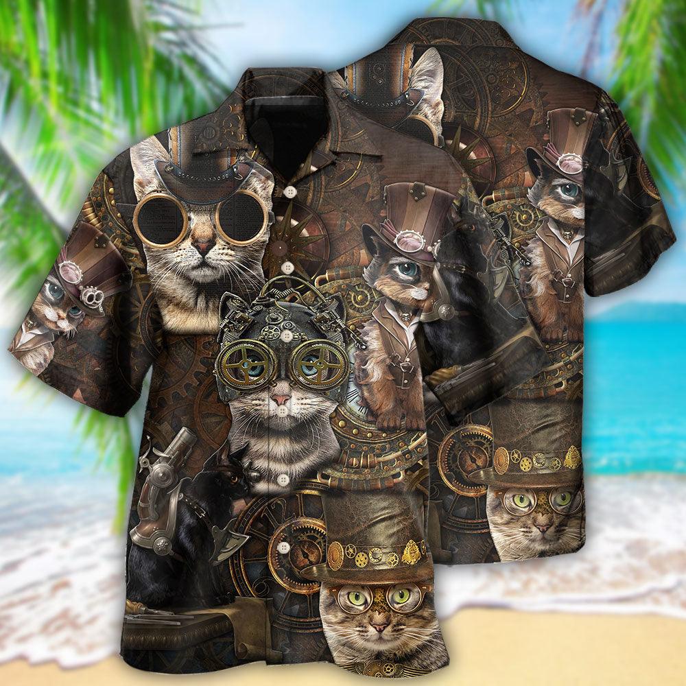 Cat Hawaiian Shirt For Summer, Cat Steampunk Aloha Shirts, Colorful Cool Cat Hawaiian Shirts Outfit For Men Women, Gift For Friend, Team, Cat Lovers - Image 3