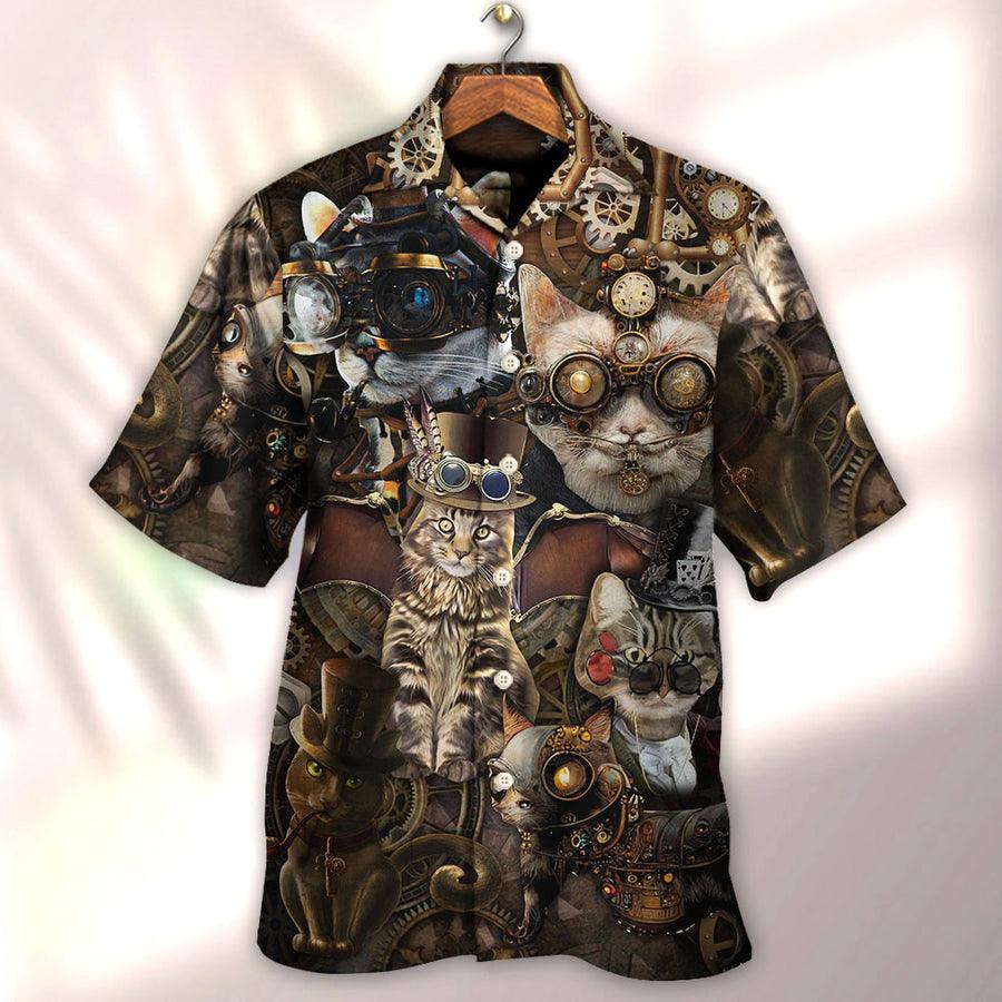 Cat Hawaiian Shirt For Summer, Cat Steampunk We're All Mad Here Aloha Shirts - Best Cat Hawaiian Shirts For Men Women, Friend, Team, Cat Lovers