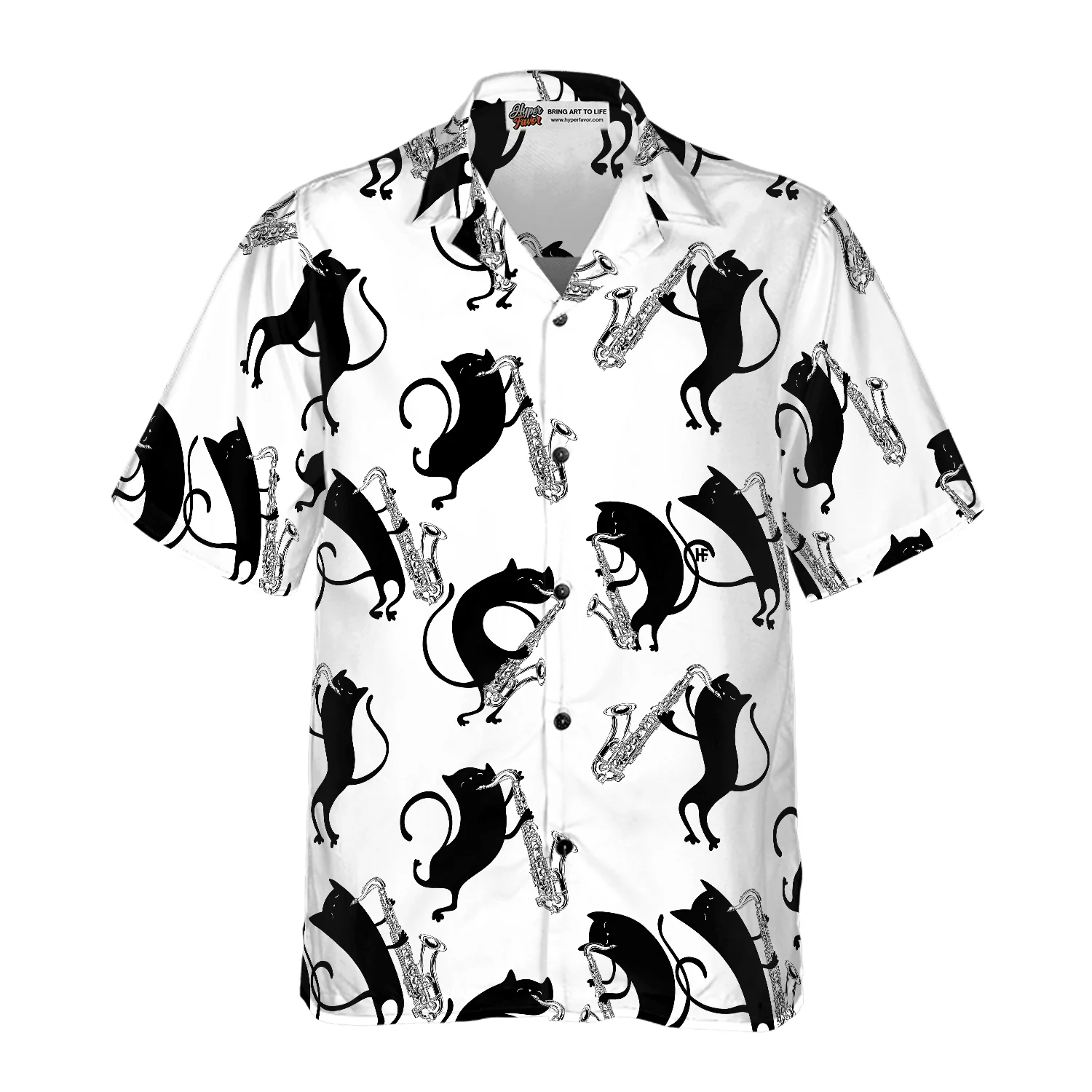 Cat Hawaiian Shirt For Summer, Cats Play Saxophone Aloha Shirts, Colorful Shirt For Men Women, Perfect Gift For Friend, Team, Family, Cat Lovers, Saxophone Lover - Image 3