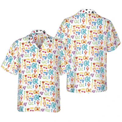 Cat Hawaiian Shirt, I Love My Cat Aloha Shirt For Men - Perfect Gift For Cat Lovers, Husband, Boyfriend, Friend, Family