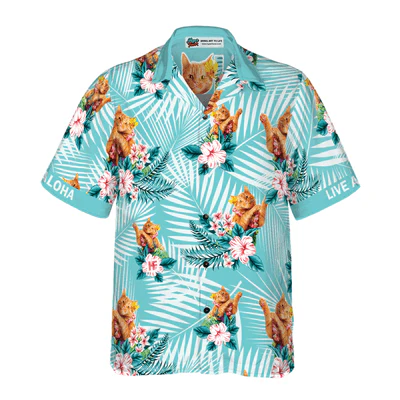 Cat Hawaiian Shirt, Tropical Leaves Aloha Shirt For Men - Perfect Gift For Men, Cat Lovers, Husband, Boyfriend, Friend, Family - Image 2