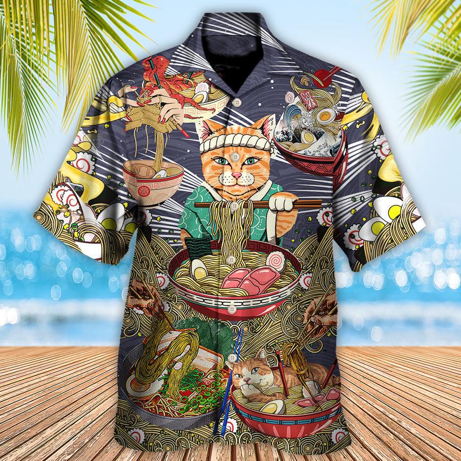 Cat Hawaiian Shirts For Summer, Cat Eating Ramen - Perfect Gift For Men Women, Friend, Team, Cat Lovers