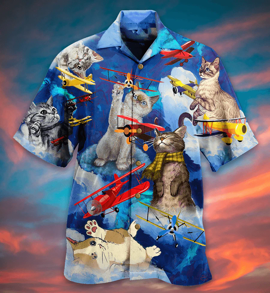 Cat Hawaiian Shirts For Summer, Cat Fly Blue Sky Aloha Shirts, Best Colorful Cool Cat Hawaiian Shirts Outfit - Perfect Gift For Men Women, Friend, Team, Cat Lovers - Image 2