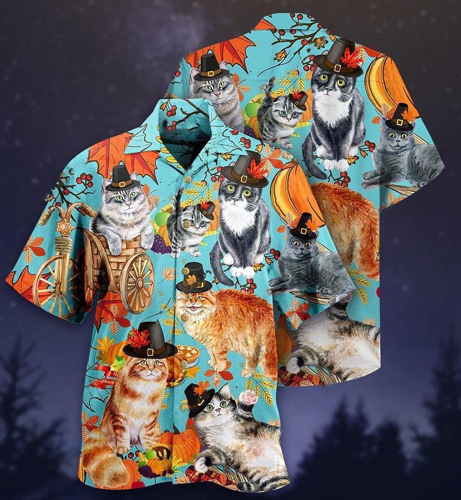 Cat Hawaiian Shirts For Summer, Cat Happy Thanksgiving Aloha Shirts, Cat Hawaiian Shirts Outfit For Men Women, Friend, Team, Cat Lovers, Thanksgiving Day - Image 3