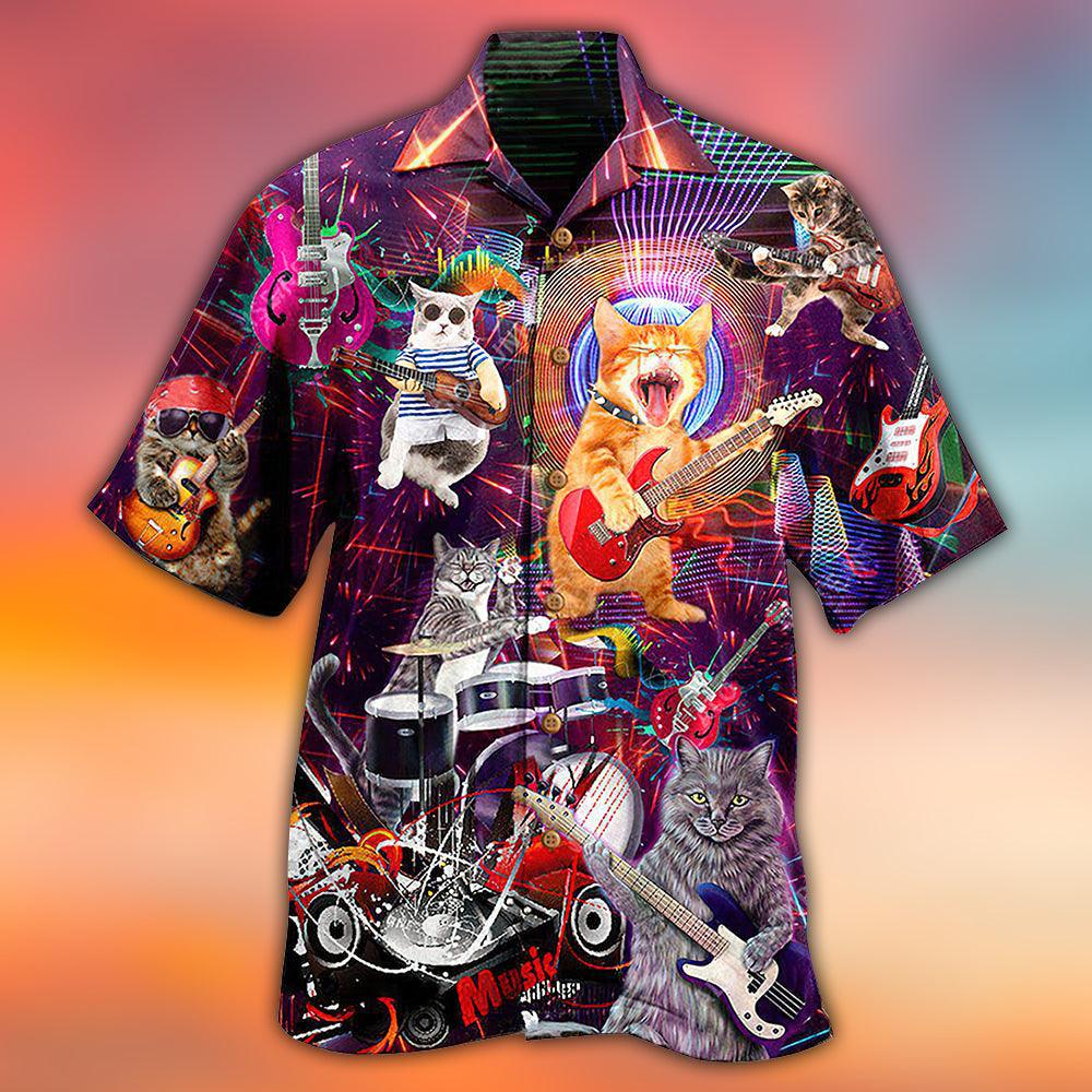Cat Hawaiian Shirts For Summer, Cat Rocker Aloha Shirts, Colorful Cool Cat Hawaiian Shirts Outfit For Men Women, Gift For Friend, Team, Cat Lovers - Image 2