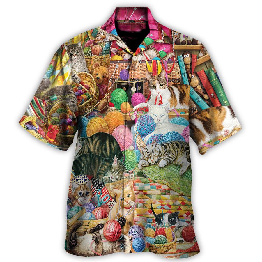Cat Knitting Is Kinda My Thing Aloha Hawaiian Shirt For Summer, Best Colorful Cool Cat Hawaiian Shirts Outfit For Men Women, Friend, Team, Cat Lovers