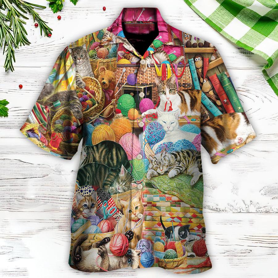 Cat Knitting Is Kinda My Thing Aloha Hawaiian Shirt For Summer, Best Colorful Cool Cat Hawaiian Shirts Outfit For Men Women, Friend, Team, Cat Lovers - Image 3