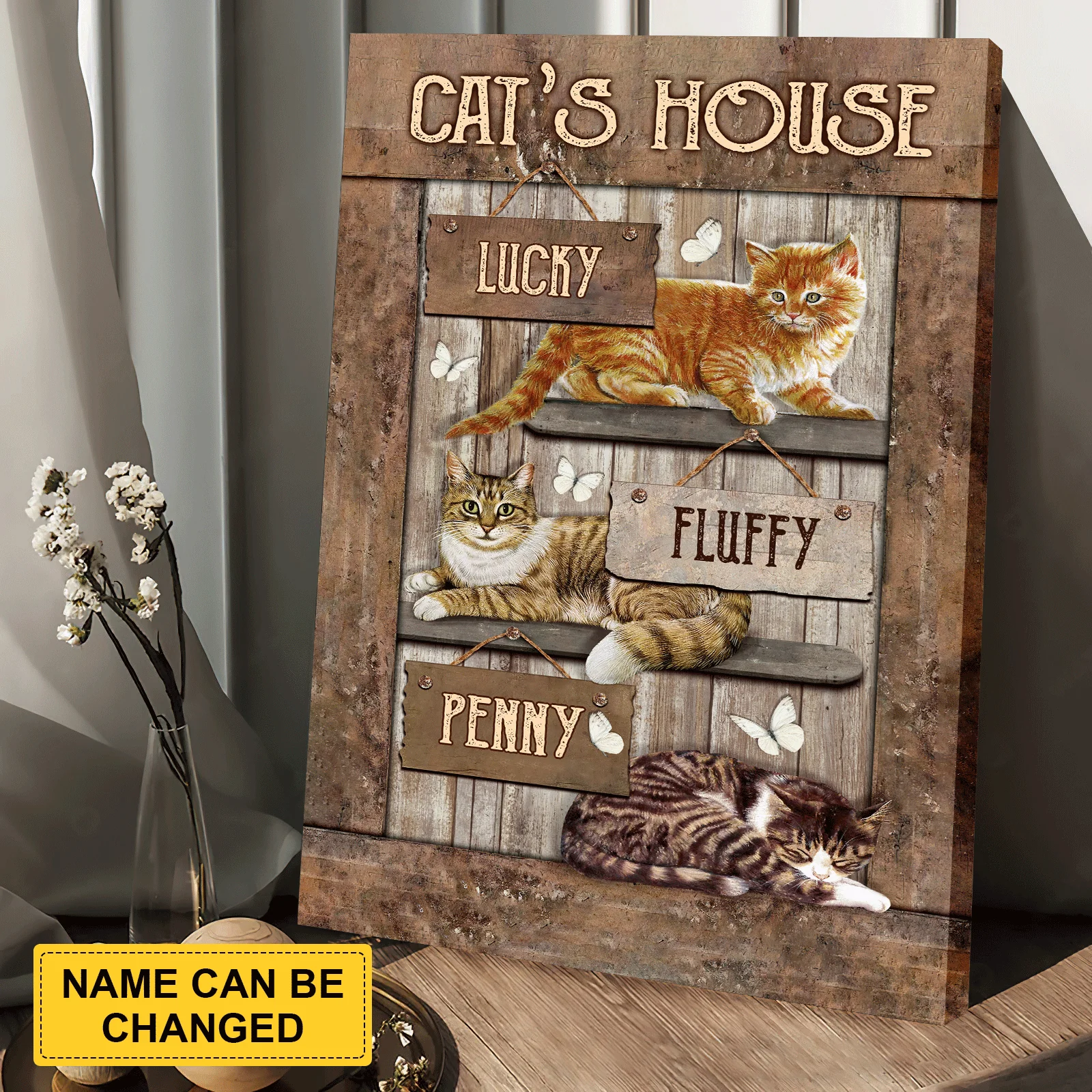 Cat Portrait Canvas - Personalized Cat Memorial Canvas - Adorable cats, White butterfly, Verse of the day, Today I choose joy- Custom Gift For Cat Lovers - Image 3