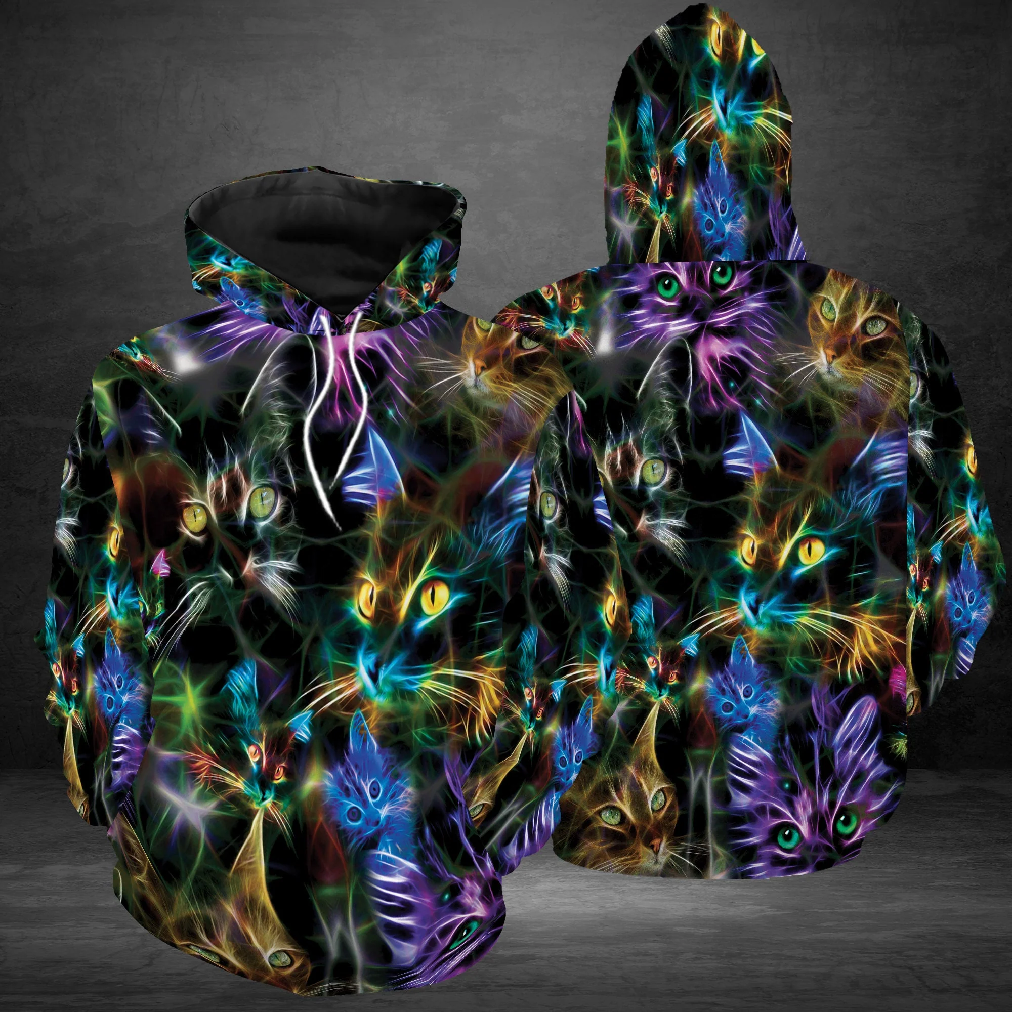 Cat Neon Awesome Pullover Premium Hoodie, Perfect Outfit For Men And Women On Christmas New Year Autumn Winter - Image 2