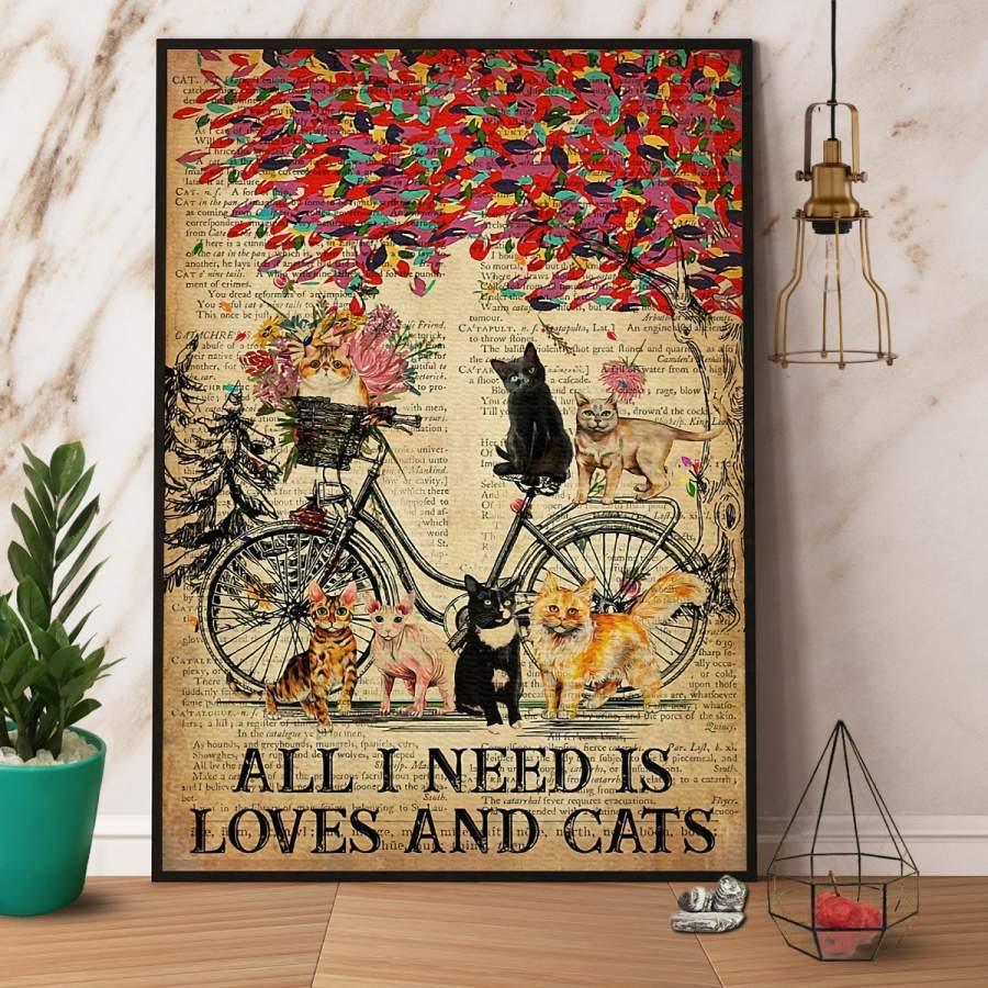 Cat Portrait Canvas - All I Need Is Love And Cats Canvas - Perfect Gift For Cat Lover, Friend, Family