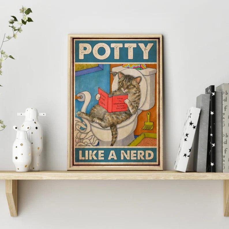 Cat Portrait Canvas - Cat Potty Like A Nerd, Cat Loves Books - Gift For Cat Lovers, Cat Owners, Book Lovers - Image 2