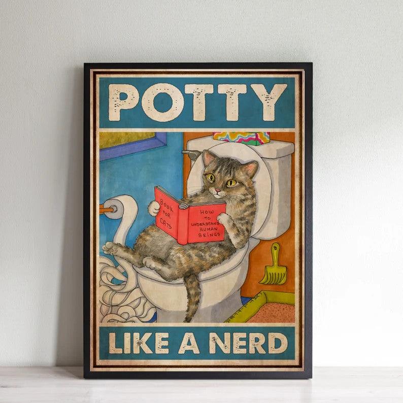 Cat Portrait Canvas - Cat Potty Like A Nerd, Cat Loves Books - Gift For Cat Lovers, Cat Owners, Book Lovers - Image 3