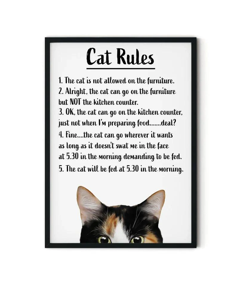 Cat Portrait Canvas - Cat Rules, Cute Cat In House - Gift For Cat Lovers, Cat Owners