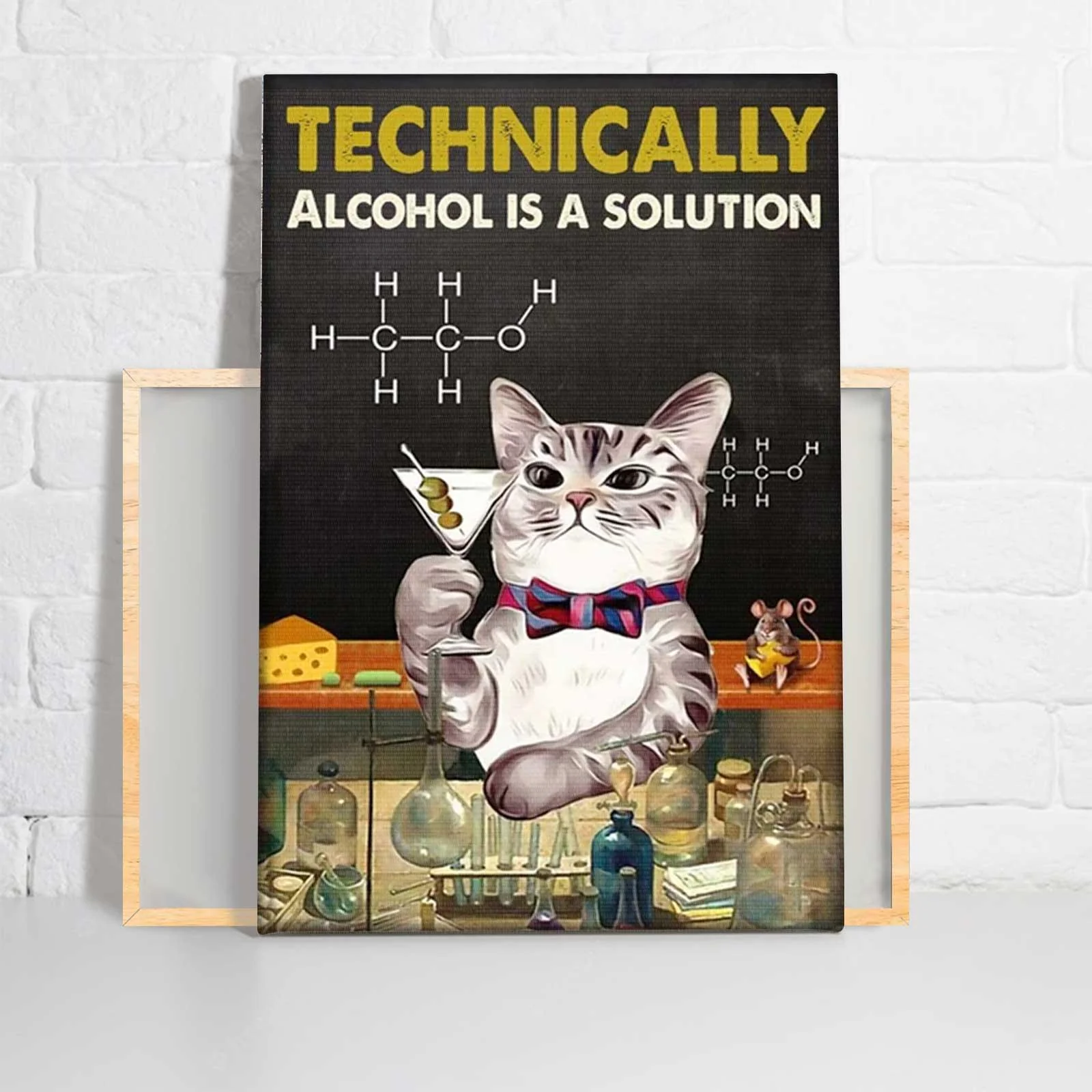 Cat Portrait Canvas, Cat Technically Alcohol Is A Solution, Chemical Science Scientist Portrait Canvas, Wall Decor Visual Art - Gift For Cat Lovers