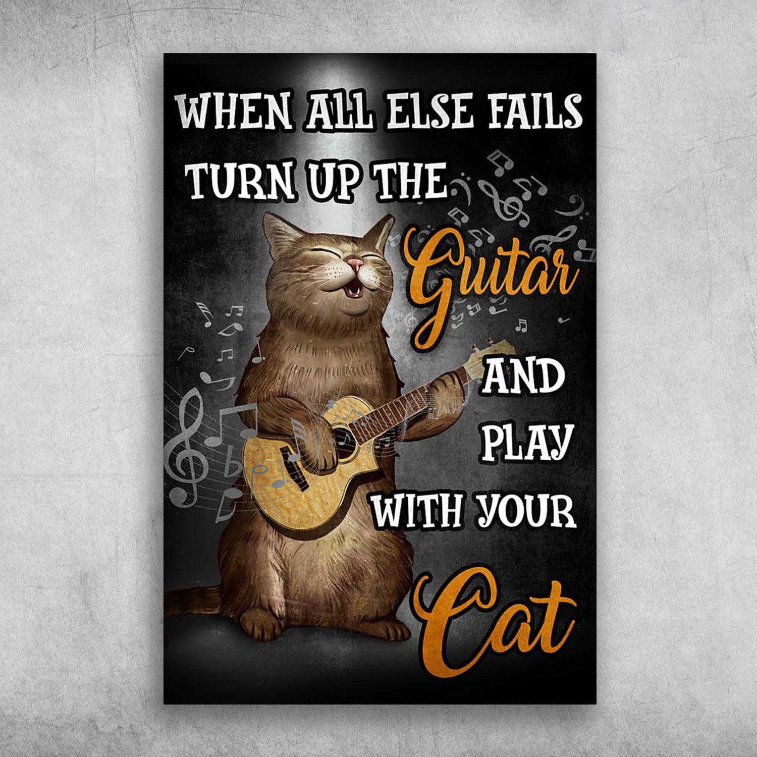 Cat Portrait Canvas - Playing Guitar When All Else Fails,Turn Up The Guitar And Play With Your Cat Canvas - Perfect Gift For Cat Lover, Friend, Family