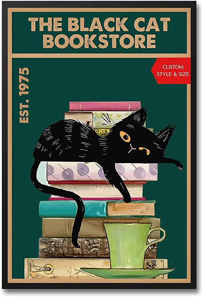 Cat Portrait Canvas - The Black Cat Bookstore Portrait Canvas - Gift For Cat Lovers, Cat Owner, Friends, Family