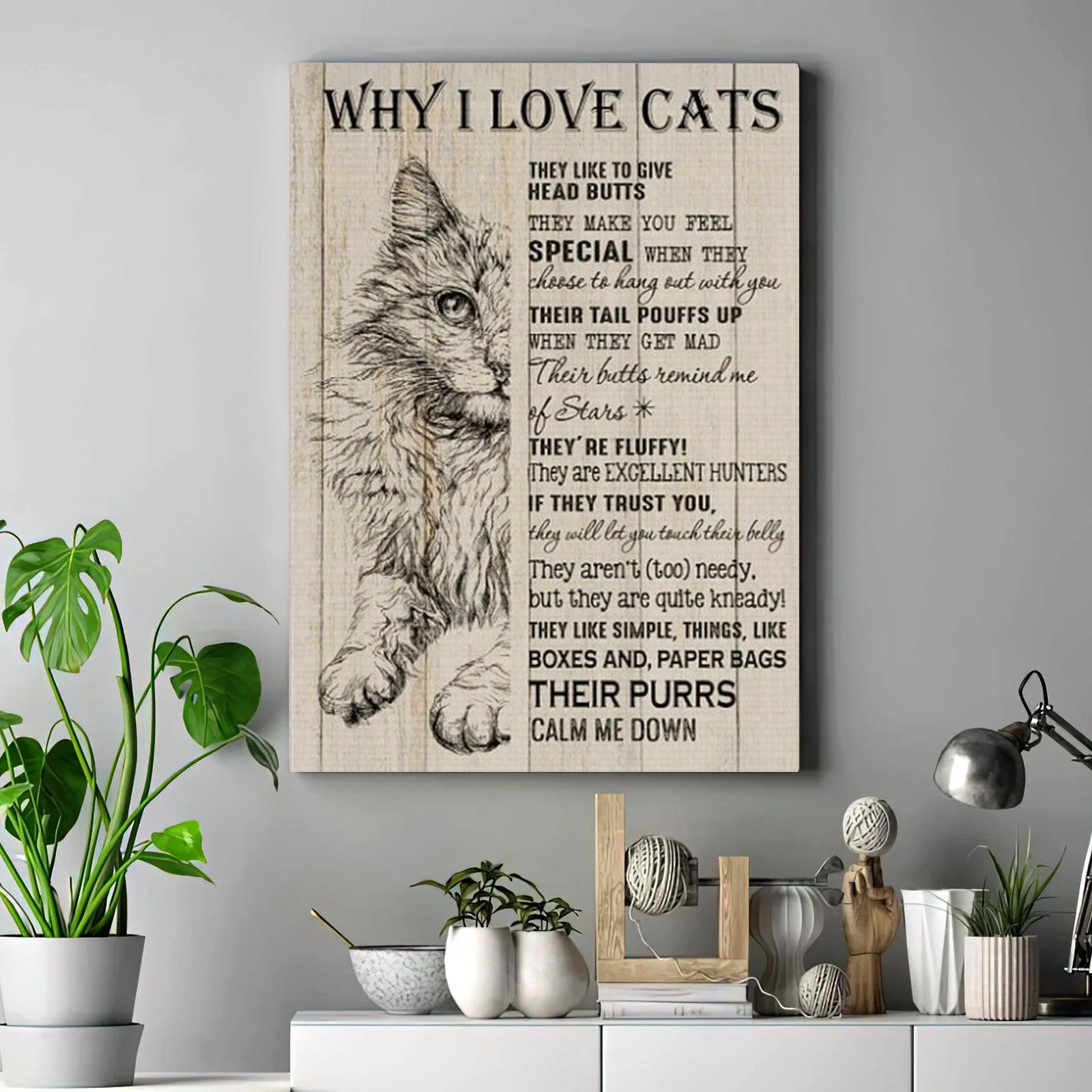 Cat Portrait Canvas - Why I Love Cats Their Purrs Calm Me Down Canvas - Perfect Gift For Cat Lover, Friend, Family
