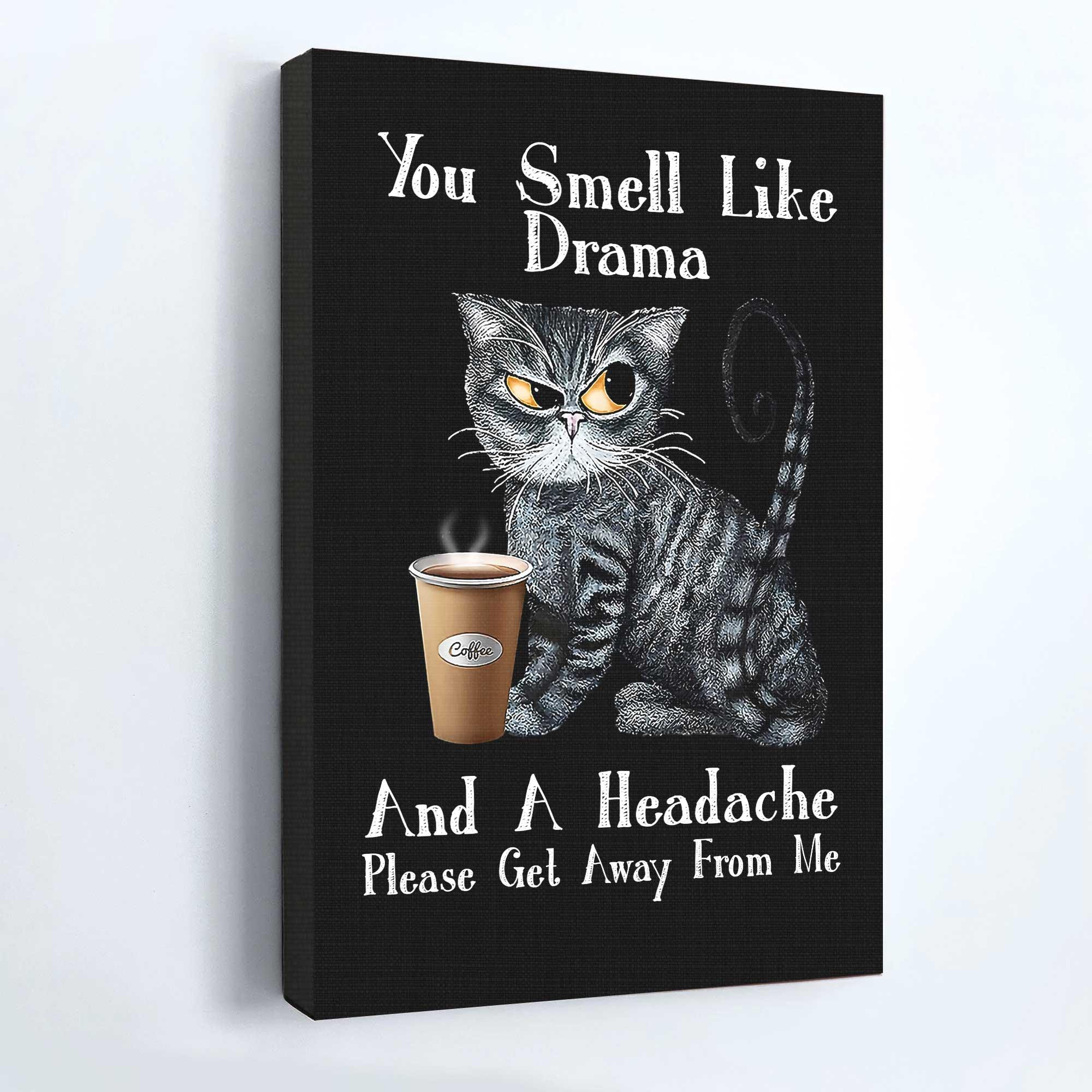 Cat Portrait Canvas - You Smell Like Drama And A Headache, Please Get Away From Me Canvas - Perfect Gift For Cat Lover, Friend, Family