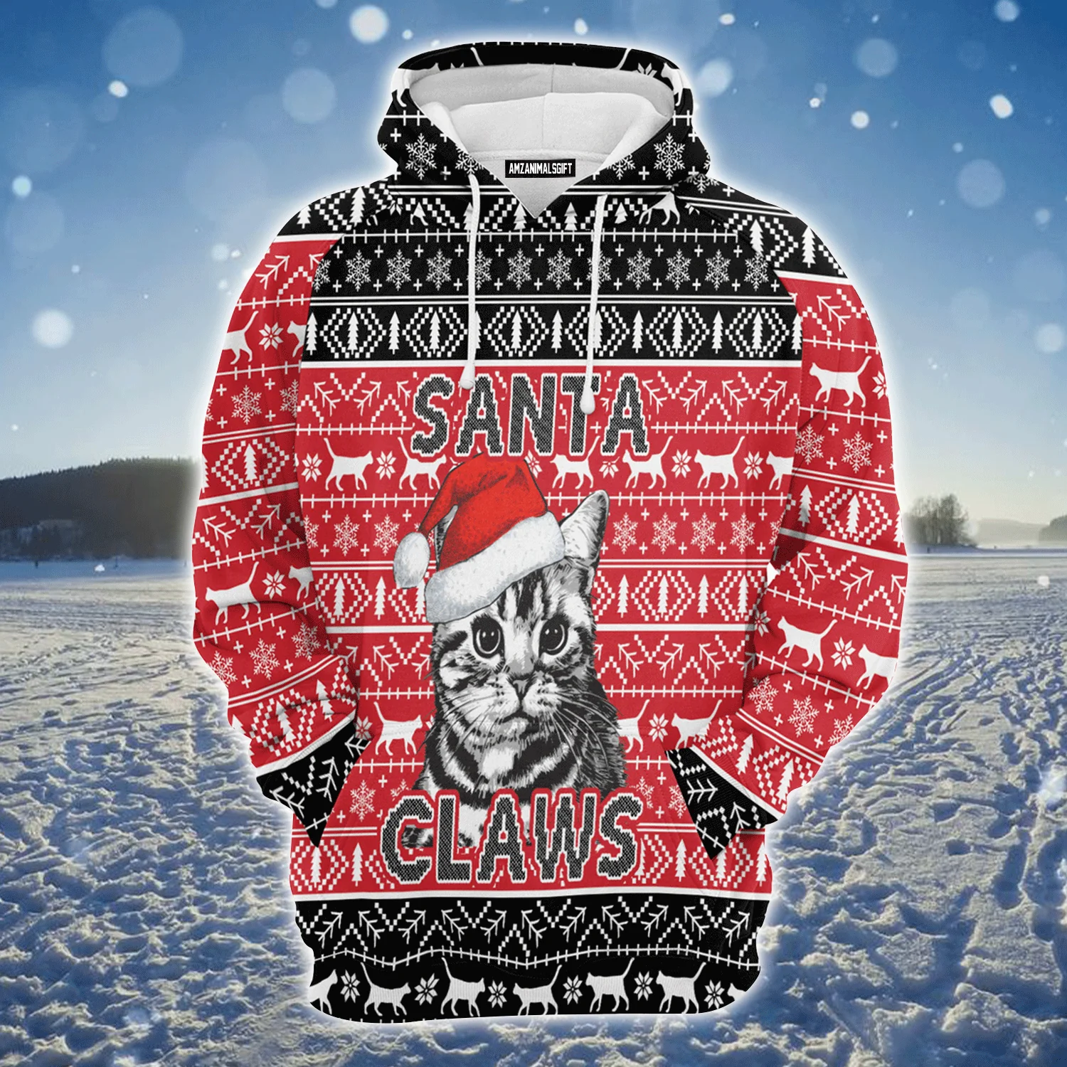 Cat Premium Christmas Hoodie, Santa Claws Cat Christmas Unisex Hoodie For Men & Women - Perfect Gift For Cat Lover, Christmas, Friends, Family