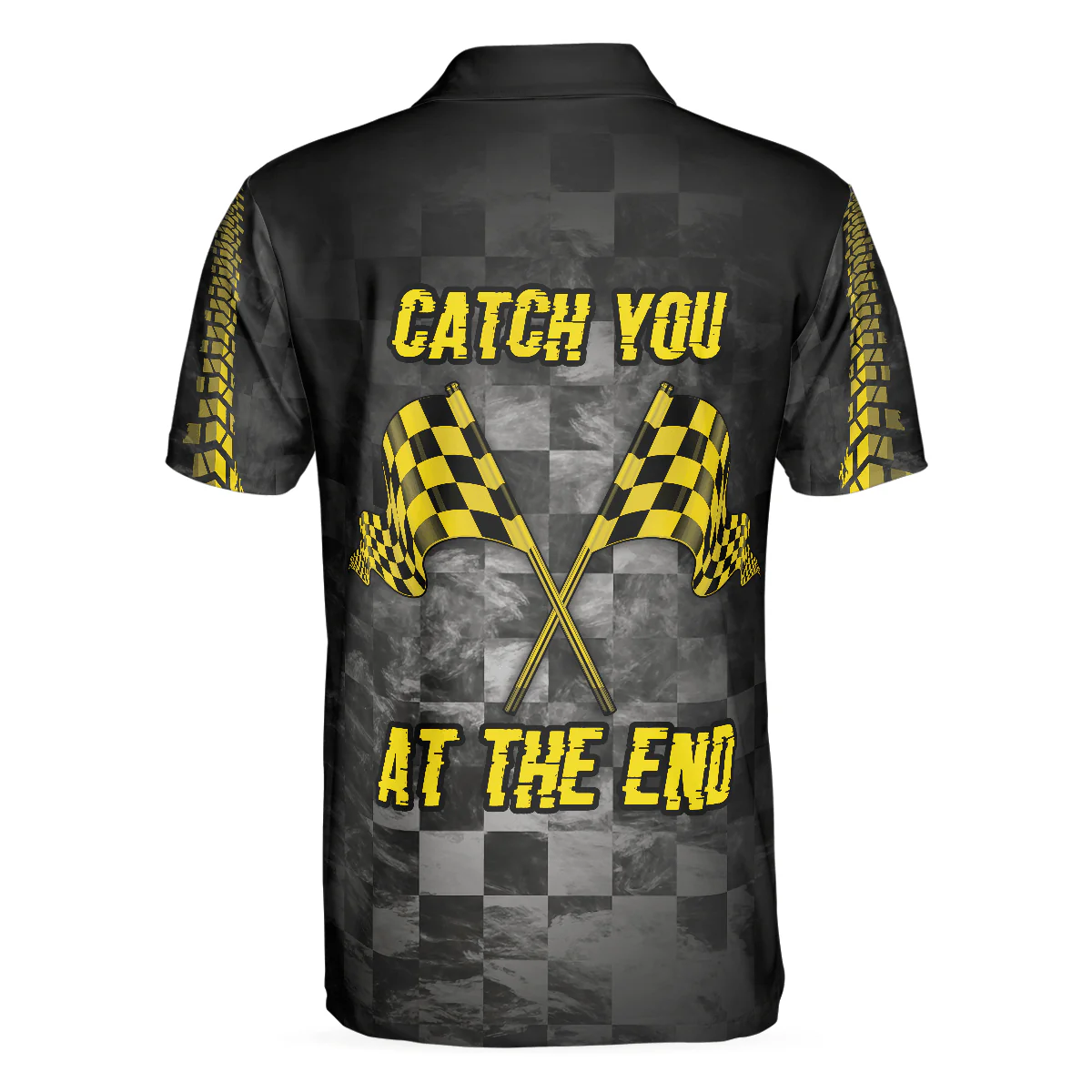 Catch You At The End Racing Short Sleeve Polo Shirt, Checker Pattern Race Polo Shirt, Best Racer Shirt For Men, Polo Shirt Gift For Men - Image 3