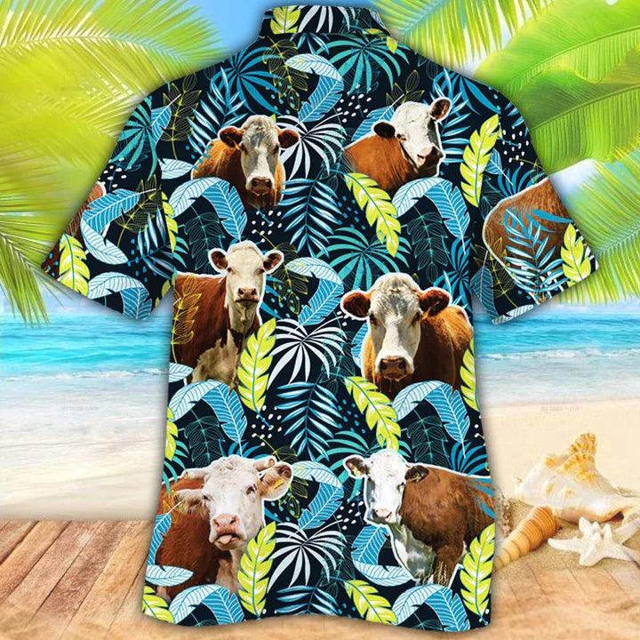 Cattle Hawaiian Shirt - Hereford Cattle Lovers Jungle Leaves Hawaiian Shirt - Perfect Gift For Friend, Family - Image 2