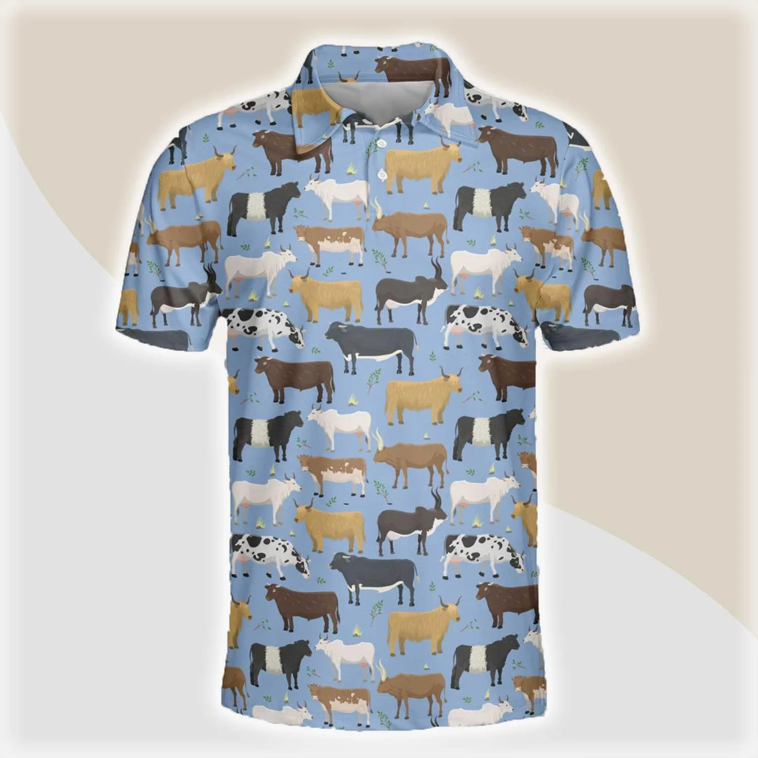 Cattle Men Polo Shirts - Cattle Pattern Button Shirts For Men - Perfect Gift For Cattle Lovers, Farm Lovers