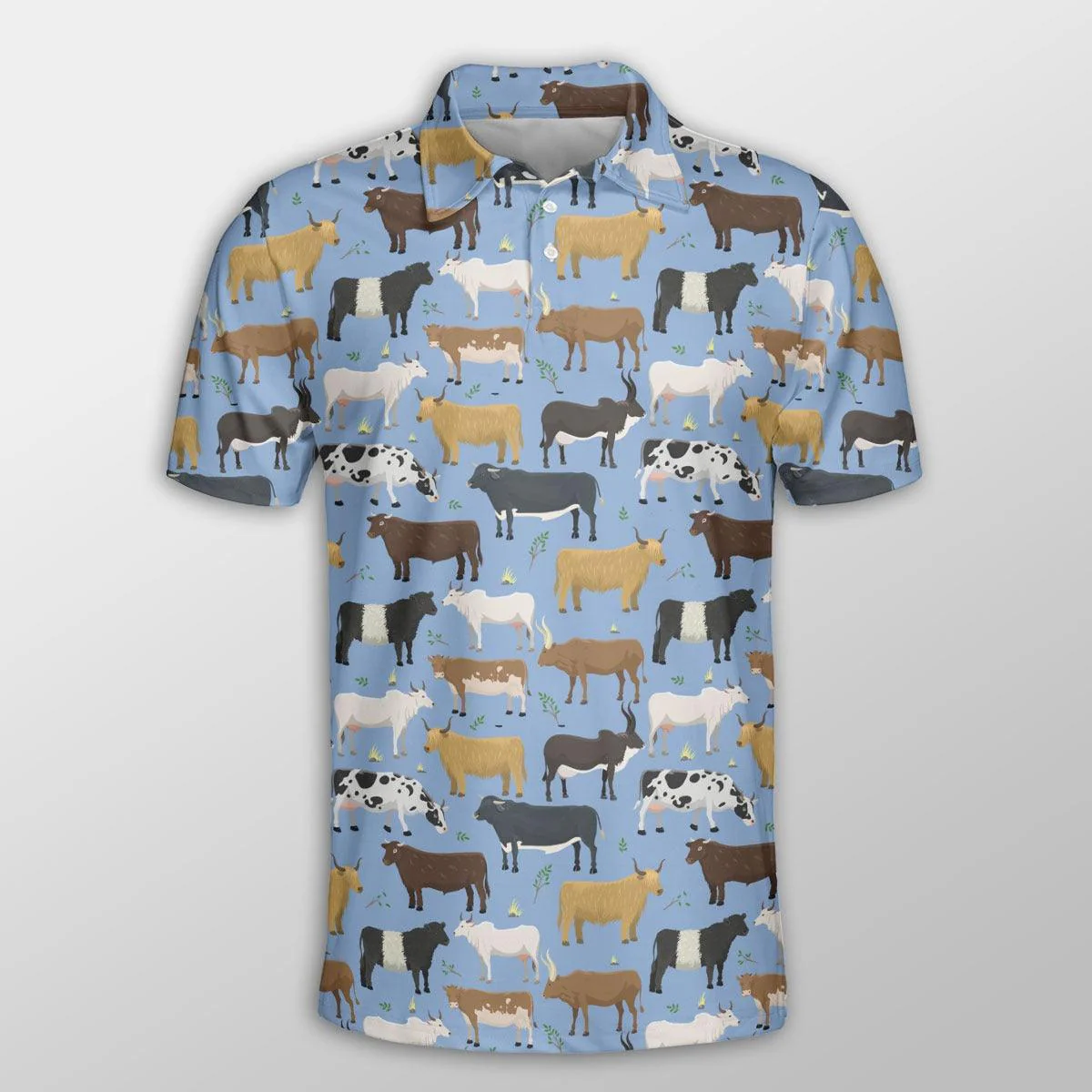 Cattle Men Polo Shirts - Cattle Pattern Button Shirts For Men - Perfect Gift For Cattle Lovers, Farm Lovers - Image 2