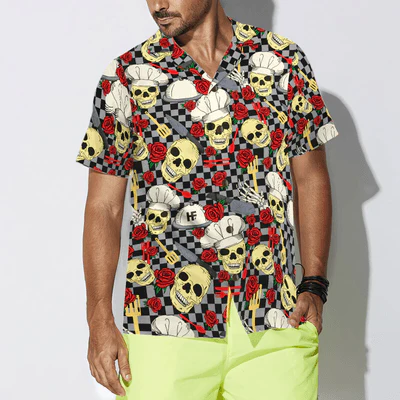 Chef Hawaiian Shirt, Skulls in Chef Hats and Red Roses Patterned Aloha Shirt For Men - Gift For Chef, Family, Friends - Image 3