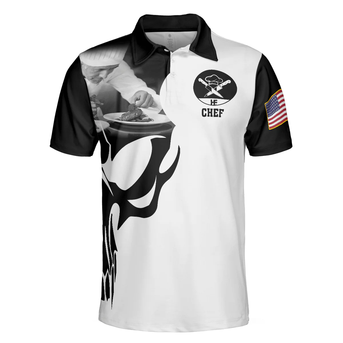 Chef Proud Skull Unisex Short Sleeve Polo Shirt, If You Think You Can Do My Job Chef Polo Shirt, Best Chef Shirt For Men - Image 4