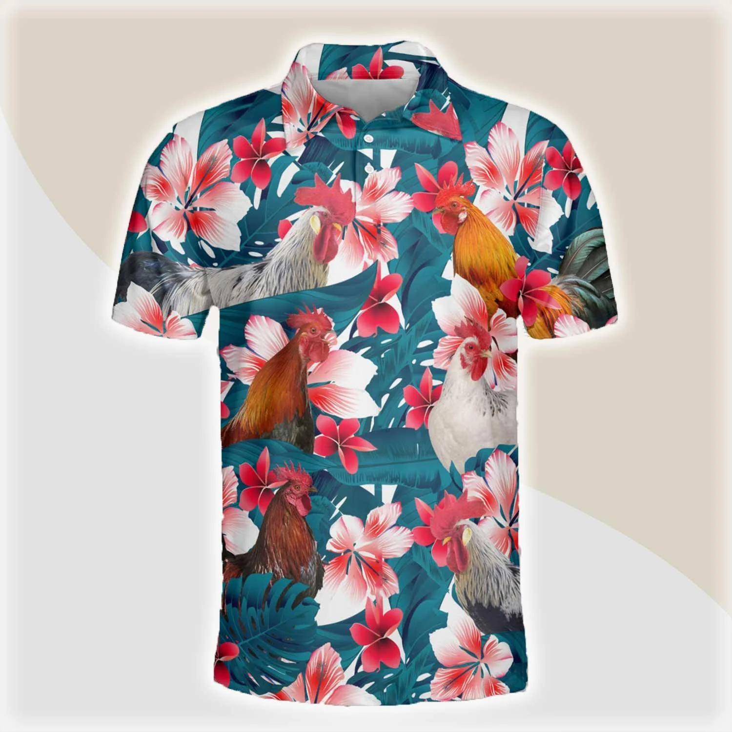 Chicken Men Polo Shirts - Chicken Tropical Floral Pattern Farm Lovers Button Shirts For Men - Perfect Gift For Chicken Lovers, Animal Lovers
