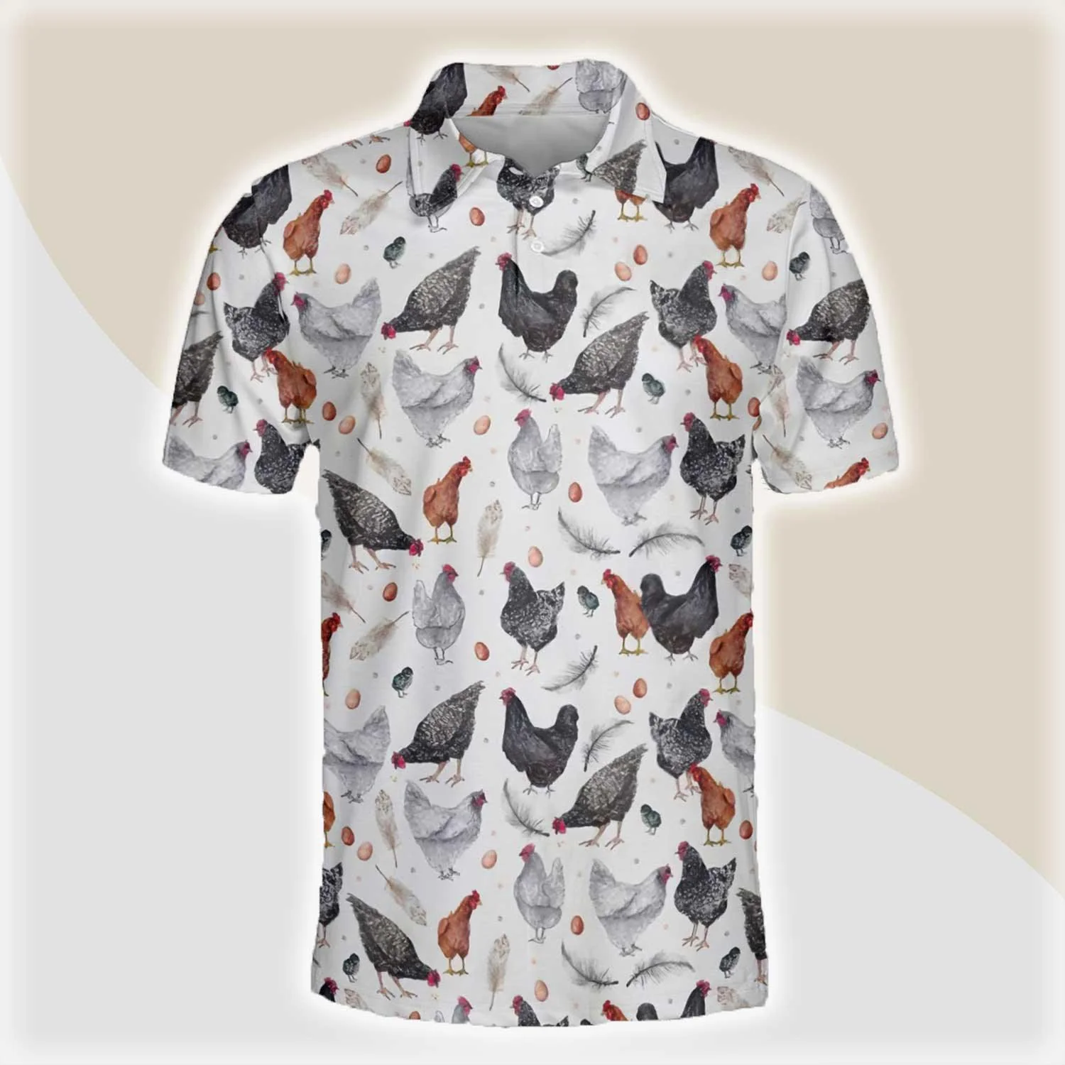 Chicken Men Polo Shirts - Chicken With Egg & Feathers Button Shirts For Men - Perfect Gift For Chicken Lovers, Animal Lovers