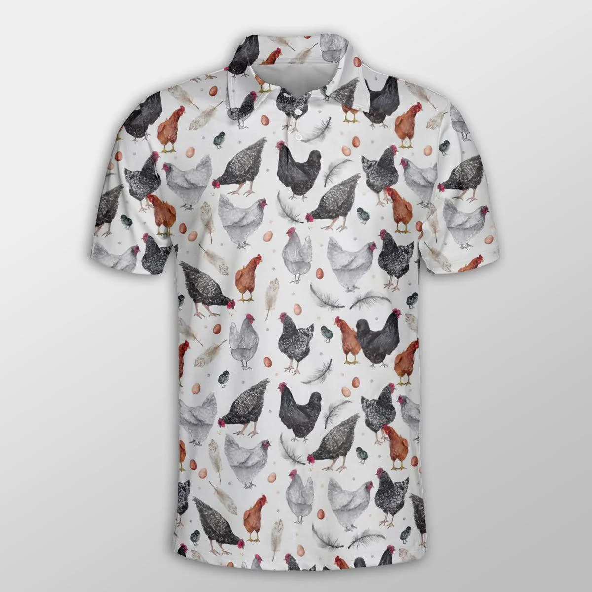 Chicken Men Polo Shirts - Chicken With Egg & Feathers Button Shirts For Men - Perfect Gift For Chicken Lovers, Animal Lovers - Image 2