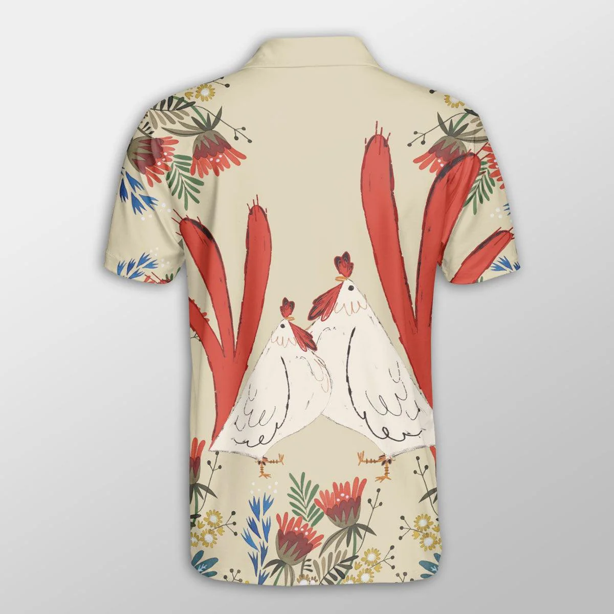 Chicken Men Polo Shirts For Summer - Chicken Flower Art Pattern Button Shirts For Men - Perfect Gift For Chicken Lovers, Animal Lovers - Image 3