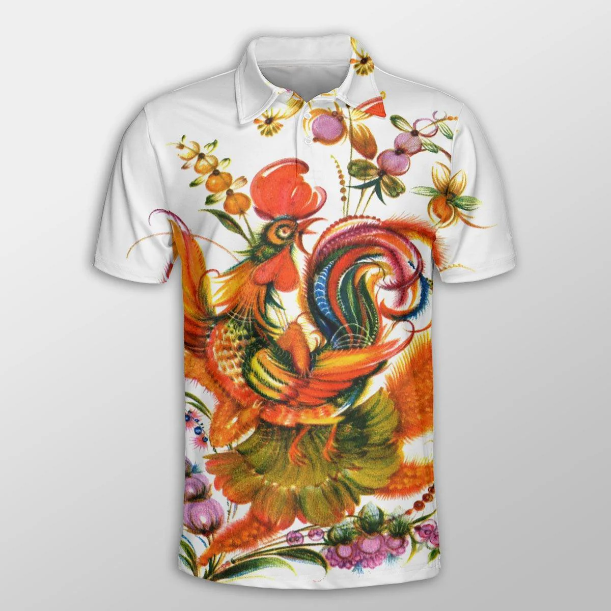 Chicken Men Polo Shirts For Summer - Chicken Painting Pattern Button Shirts For Men - Perfect Gift For Chicken Lovers, Animal Lovers - Image 2