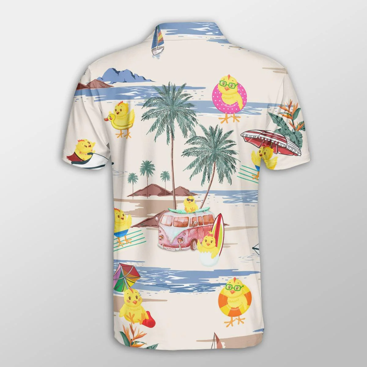 Chicken Men Polo Shirts For Summer - Chicken Summer Beach Pattern Button Shirts For Men - Perfect Gift For Chicken Lovers, Animal Lovers - Image 3