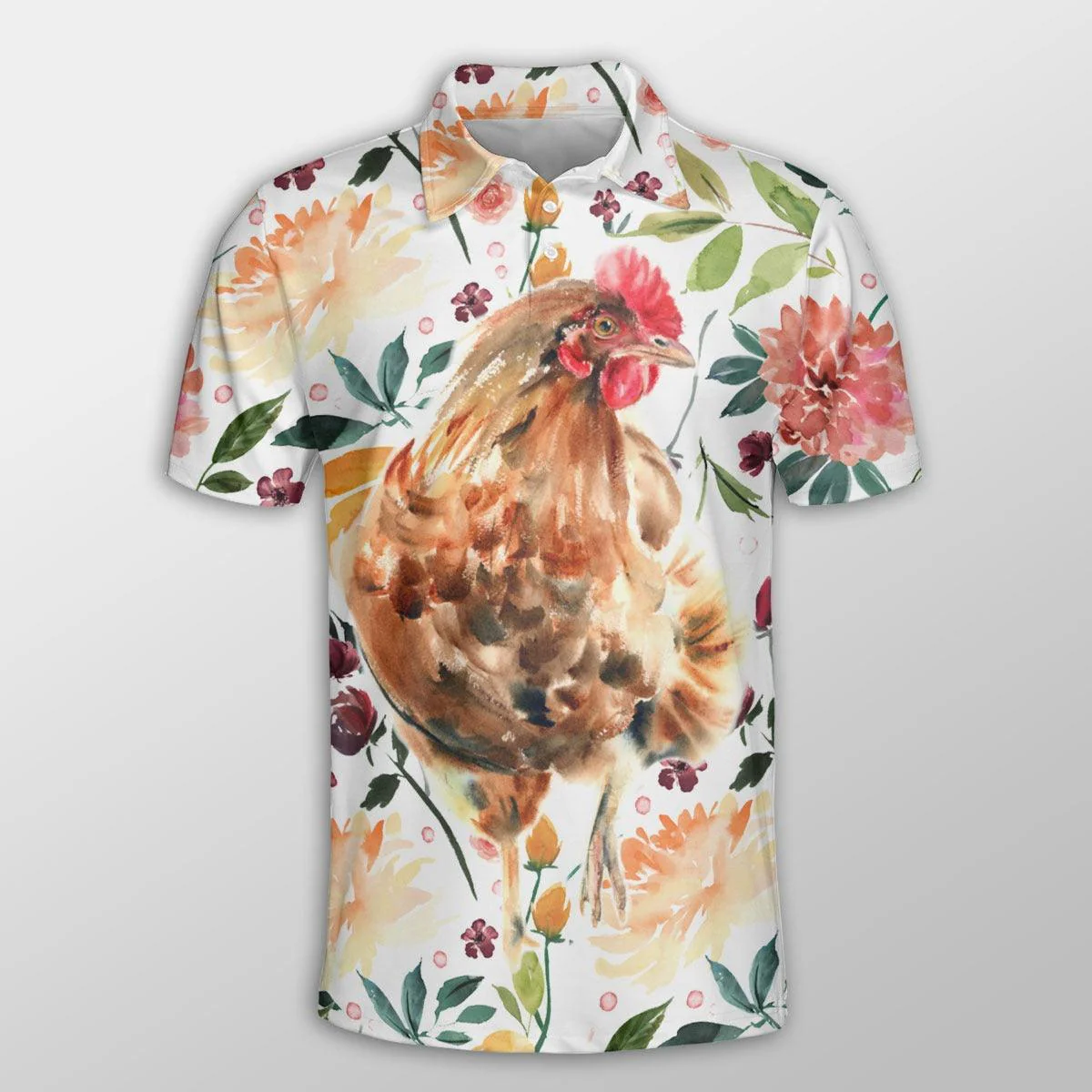 Chicken Men Polo Shirts For Summer - Chicken Tropical Flower Pattern Button Shirts For Men - Perfect Gift For Chicken Lovers, Animal Lovers - Image 2