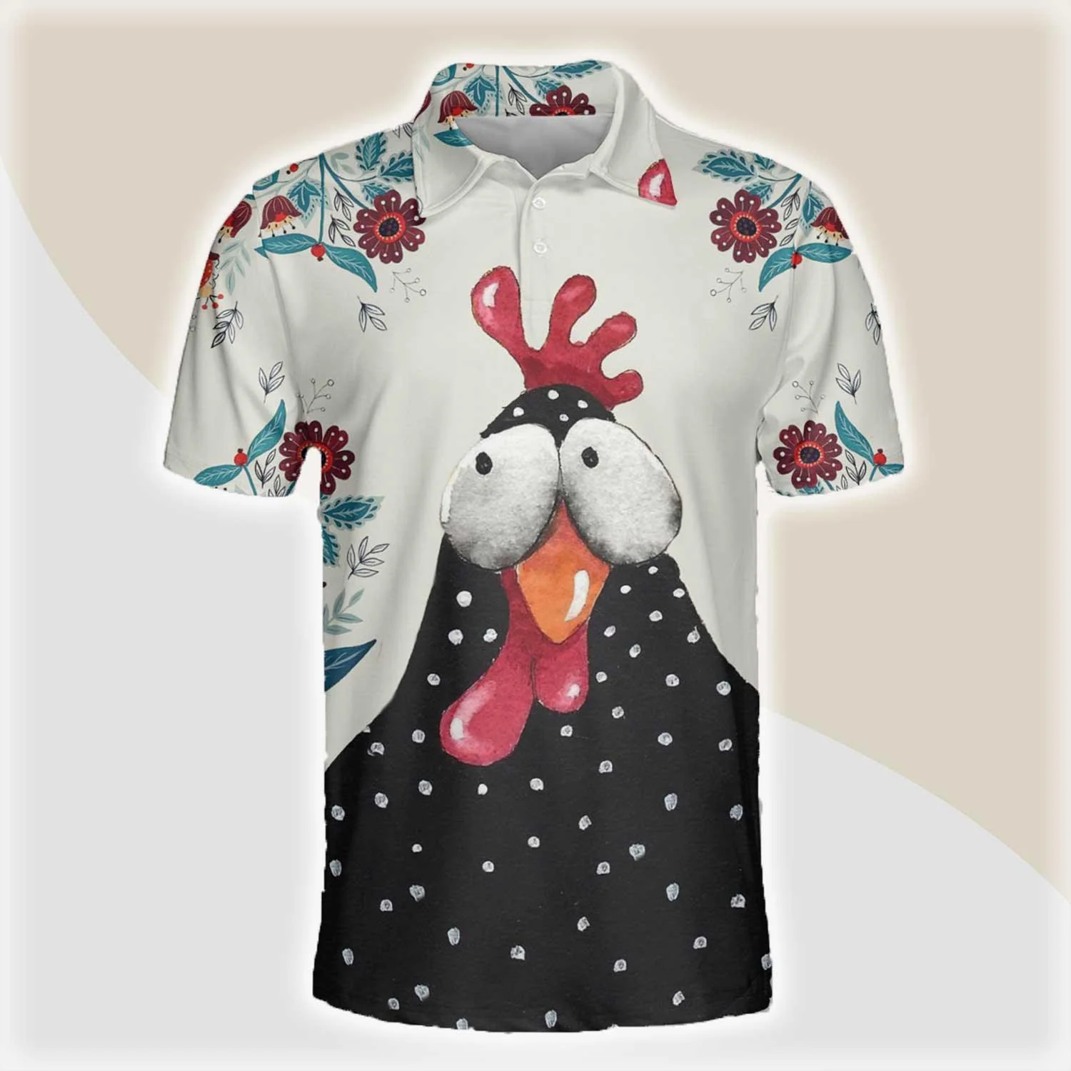 Chicken Men Polo Shirts For Summer - Cute Chicken Flower Pattern Button Shirts For Men - Perfect Gift For Chicken Lovers, Animal Lovers