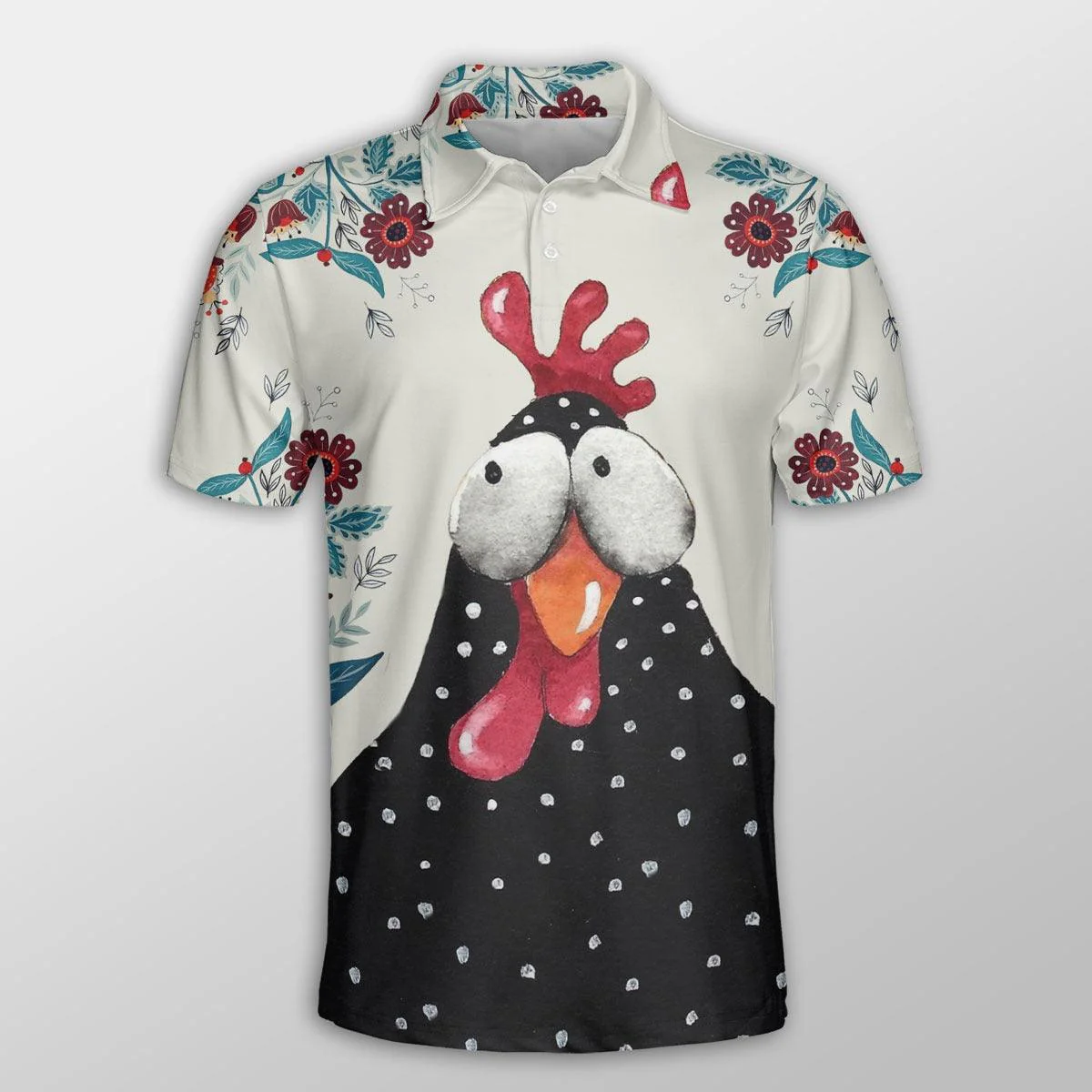 Chicken Men Polo Shirts For Summer - Cute Chicken Flower Pattern Button Shirts For Men - Perfect Gift For Chicken Lovers, Animal Lovers - Image 2