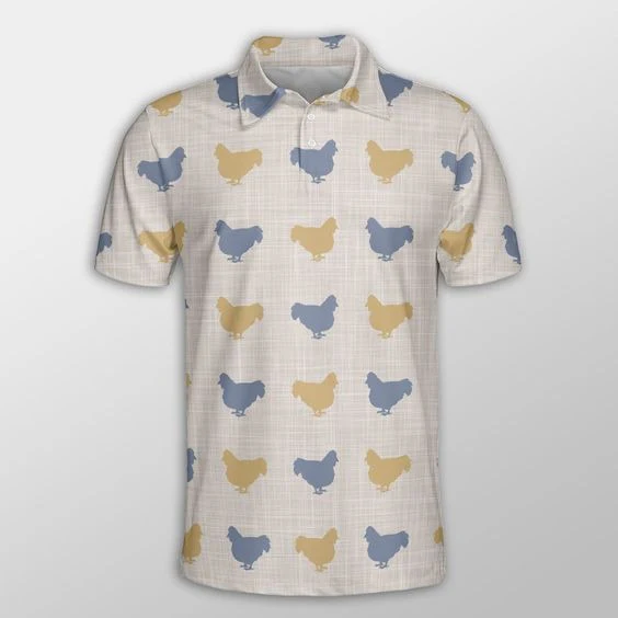 Chicken Men Polo Shirts For Summer - Hen Silhouette Pattern Button Shirts For Men - Perfect Gift For Chicken Lovers, Animal Lovers - Image 2
