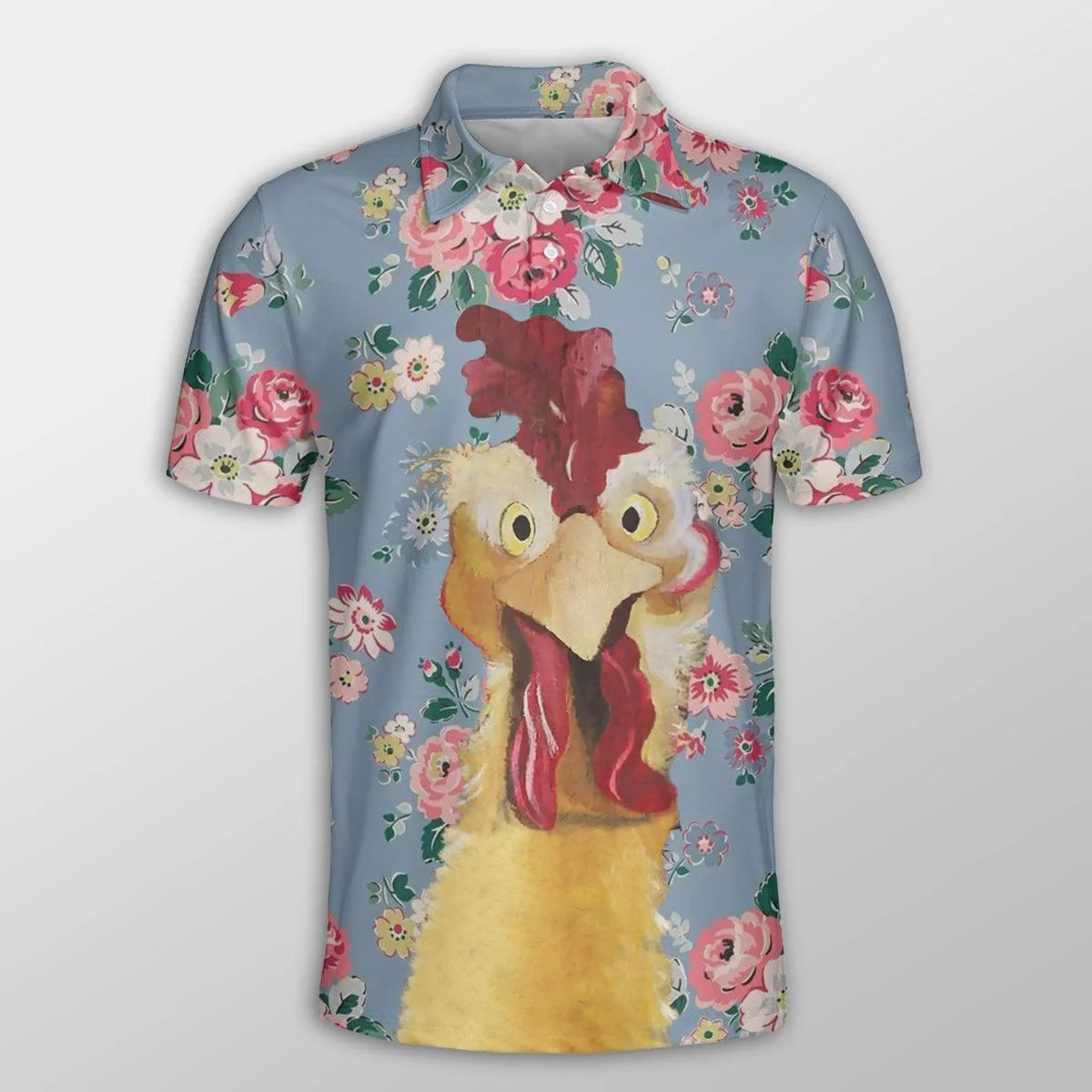 Chicken Men Polo Shirts For Summer - Rooster Floral Pattern Button Shirts For Men - Perfect Gift For Chicken Lovers, Animal Lovers - Image 2