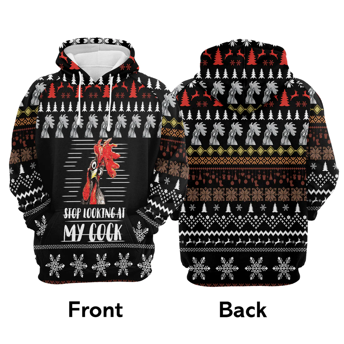 Chicken Premium Christmas Hoodie, Chicken Stop Looking At My Cock Unisex Hoodie For Men & Women - Perfect Gift For Christmas, Friends, Family - Image 3