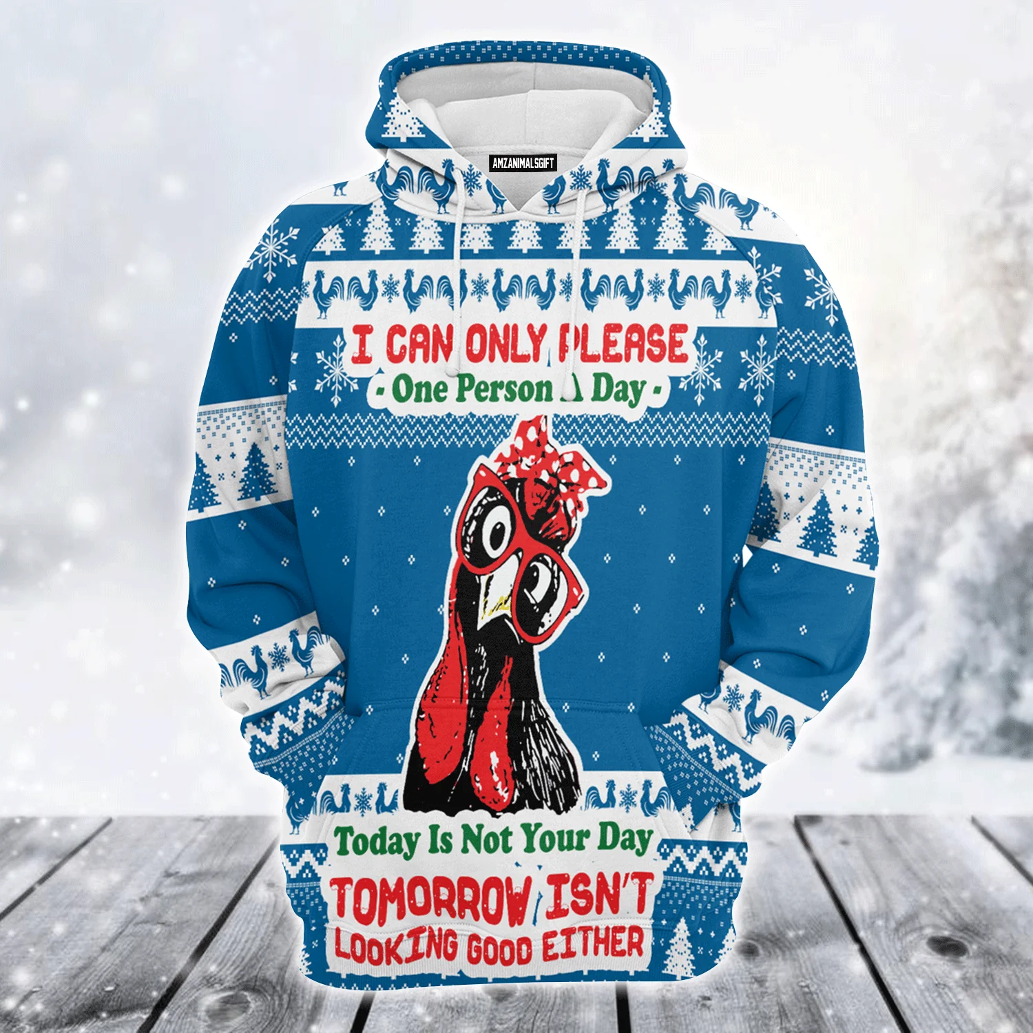Chicken Premium Christmas Hoodie, I Can Only Please One Person A Day Unisex Hoodie For Men & Women - Perfect Gift For Christmas, Chicken Lover - Image 2