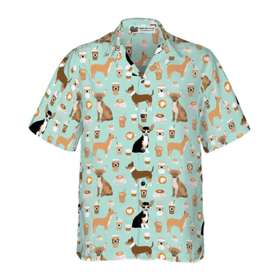 Chihuahua Hawaiian Shirt, Chihuahua And Coffee Aloha Shirt For Men - Perfect Gift For Chihuahua Lovers, Husband, Boyfriend, Friend, Family - Image 2