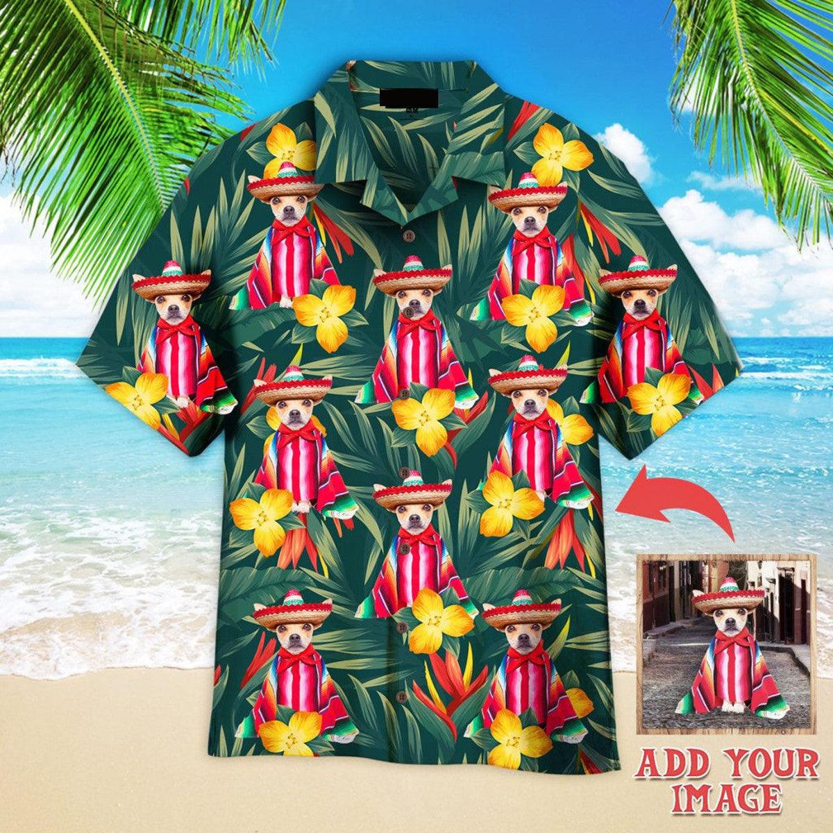 Chihuahua Hawaiian Shirt Custom Photo, Mexican Chihuahua Dog Tropical Leaves And Flowers Personalized Hawaiian Shirt - Gift For Animal Lovers, Friends, Family