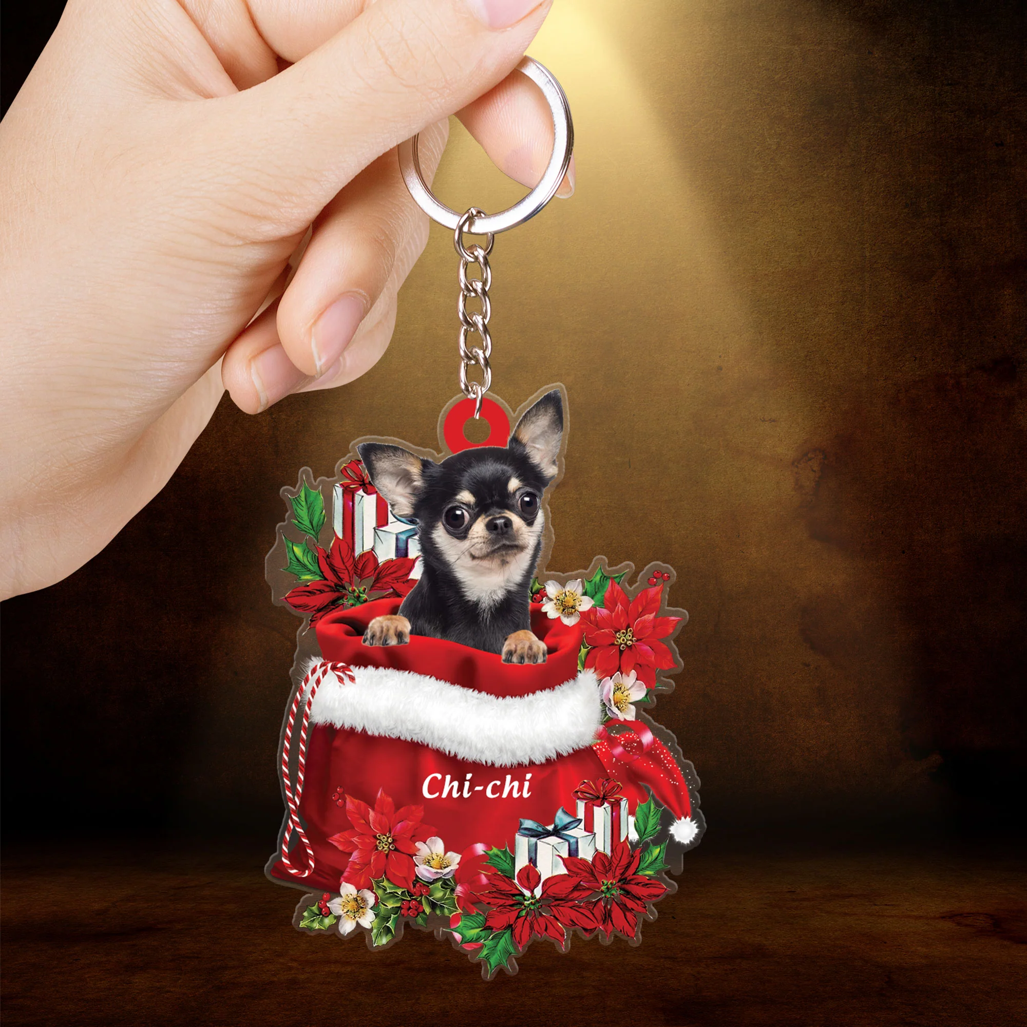Chihuahua In Gift Flowers Bag Christmas Acrylic Ornament - Christmas Gift For Chihuahua Lovers, Dog Lovers - Image 3